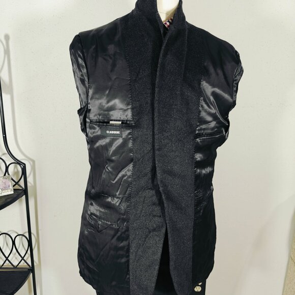 Claiborne Mens Sport Coat Two Button Flannel Wool Silk Cashmere Charcoal BLK 44L - Picture 12 of 14